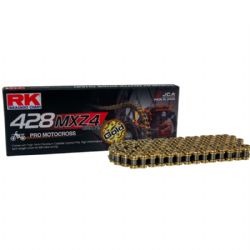Cadena RK 428MXZ4 con 132 Eslabones Enganche Clip Rápido en Color Oro