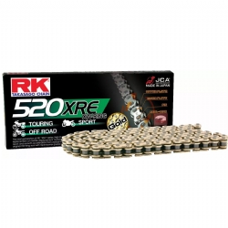RK 520XRE con 116 Eslabones con Enganche para Remachar en Color Oro | Cadena moto RK