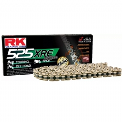 RK 525XRE con 104 Eslabones con Enganche para Remachar en Color Oro | Cadena moto RK