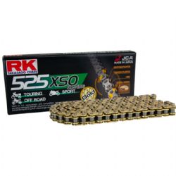 RK 525XSO con 124 Eslabones Enganche para Remachar en Color Oro | Cadena moto RK