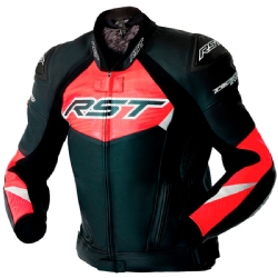 Chaqueta piel RST Tractech Evo D3O Negro / Flo Rojo