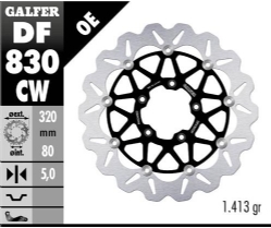 Disco de freno Galfer DF830CW Wave Flotante Completo Nucleo Aluminio 320mm