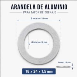 Arandela aluminio tapón vaciado aceite JMP 18x24x1,5 mm