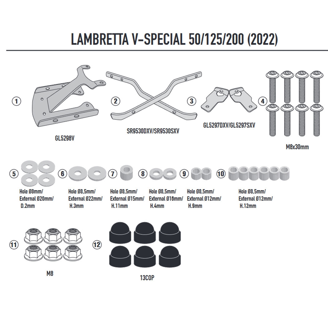 Adaptador posterior Givi SR9530 Monolock Lambretta V-Special 50-125-200 2022-2023
