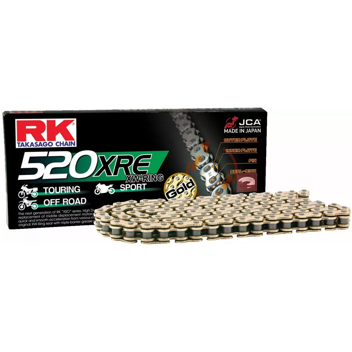 Cadena RK 520XRE con 104 Eslabones con Enganche para Remachar en Color Oro