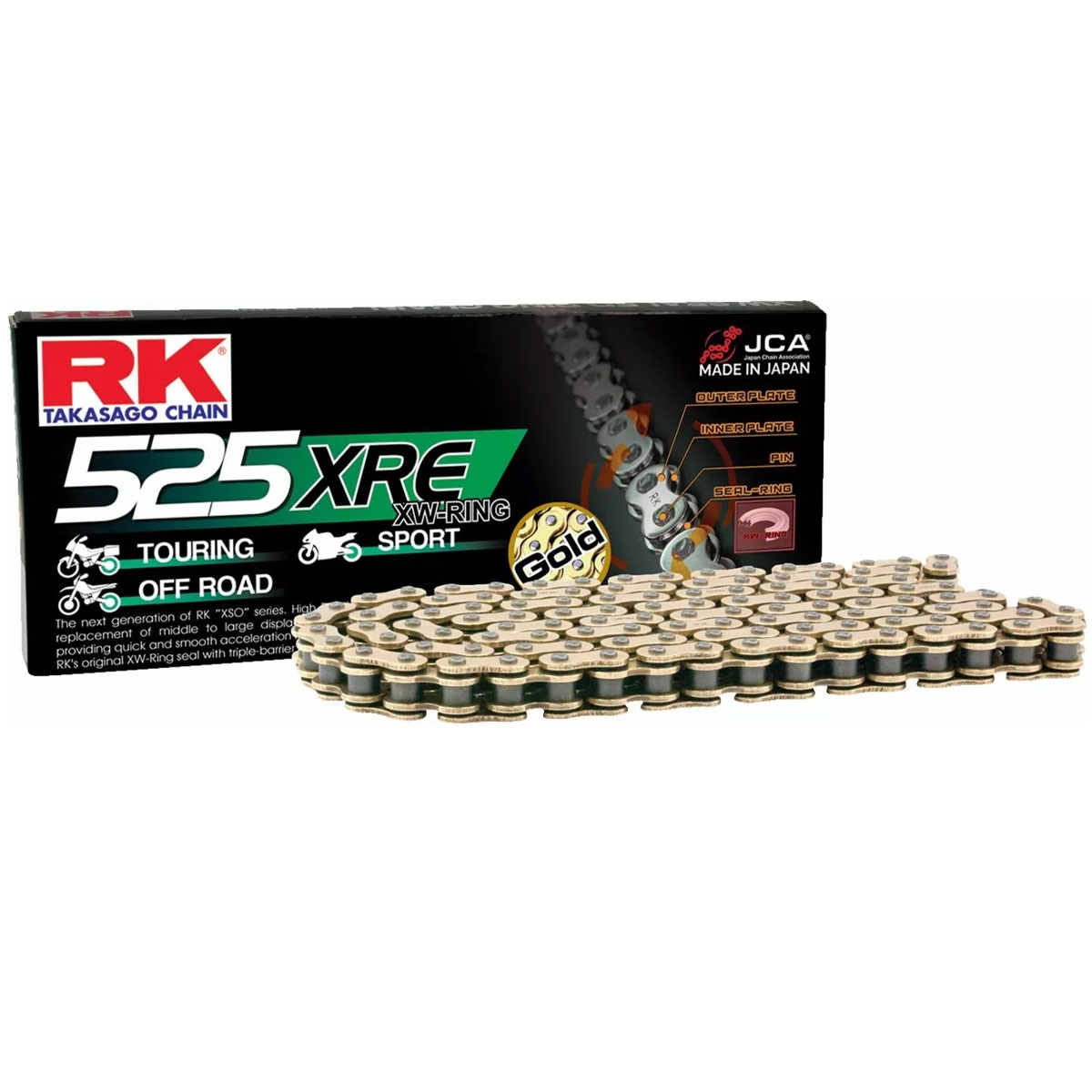 Cadena RK 525XRE con 104 Eslabones con Enganche para Remachar en Color Oro
