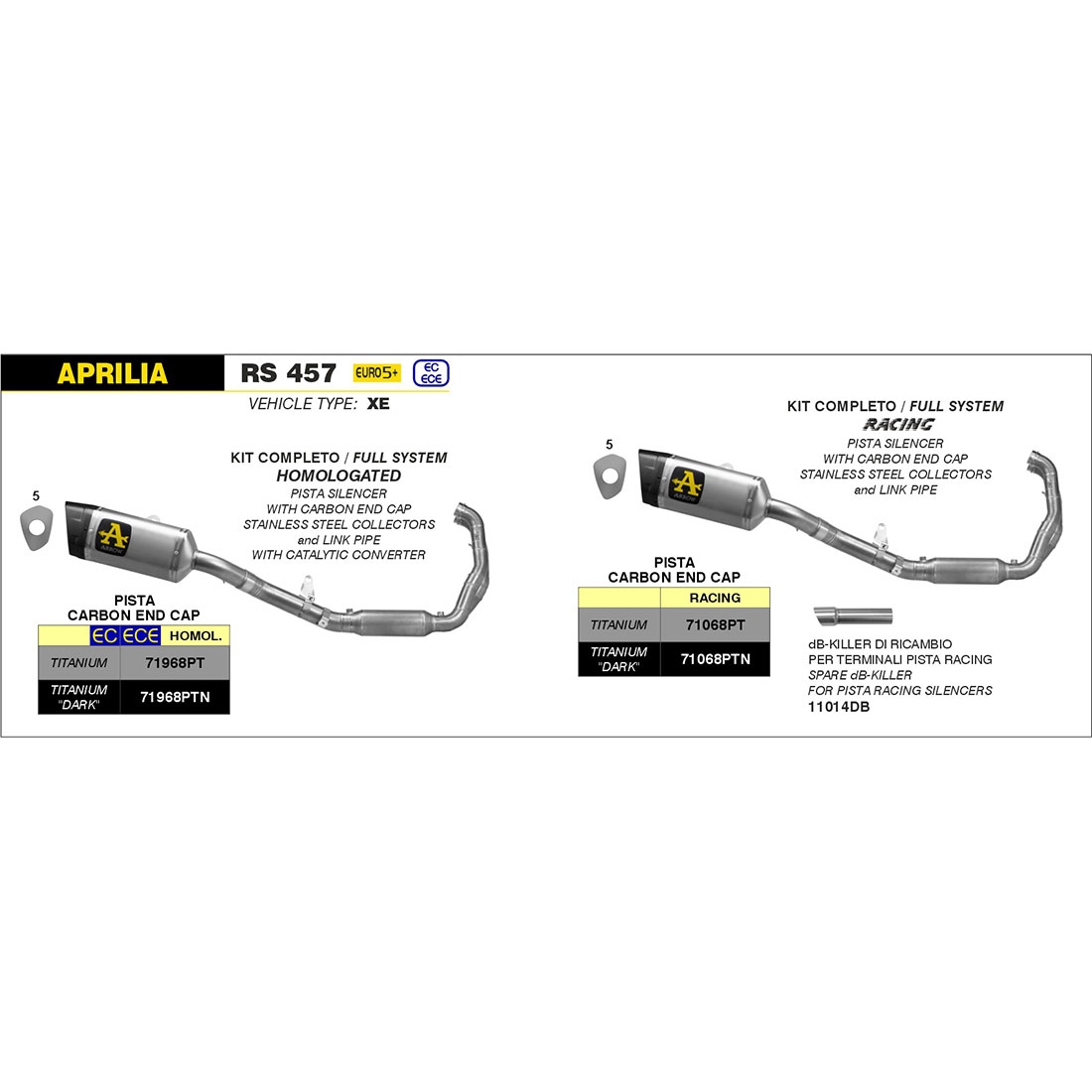 Escape completo Arrow 71968PTN Aprilia RS 457 2024 homologado silencioso Pista de titanio Dark