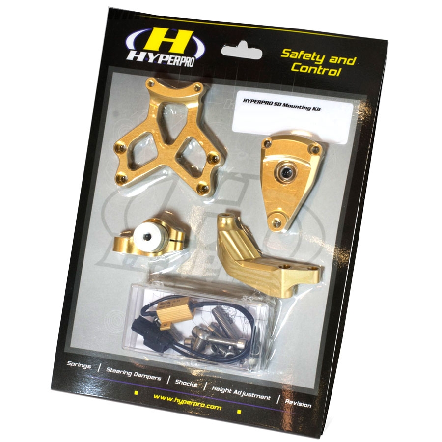 Kit montaje amortiguador de dirección Hyperpro MK-RE05-S001-G Oro lateral chasis 140mm Royal Enfield Continental 535 GT 2014-2018