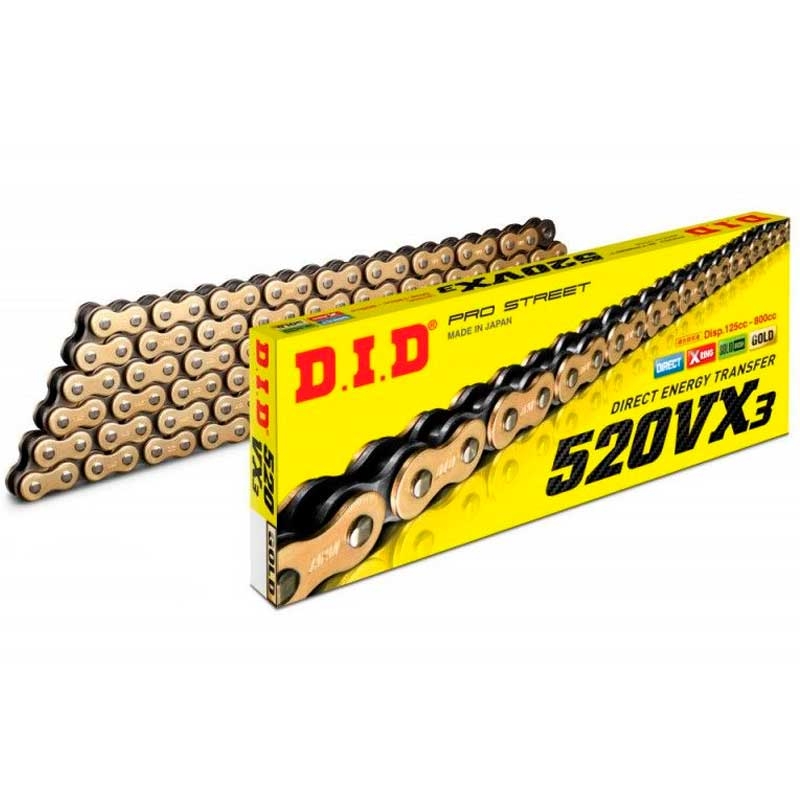 Cadena DID 520VX3 108 eslabones oro remache